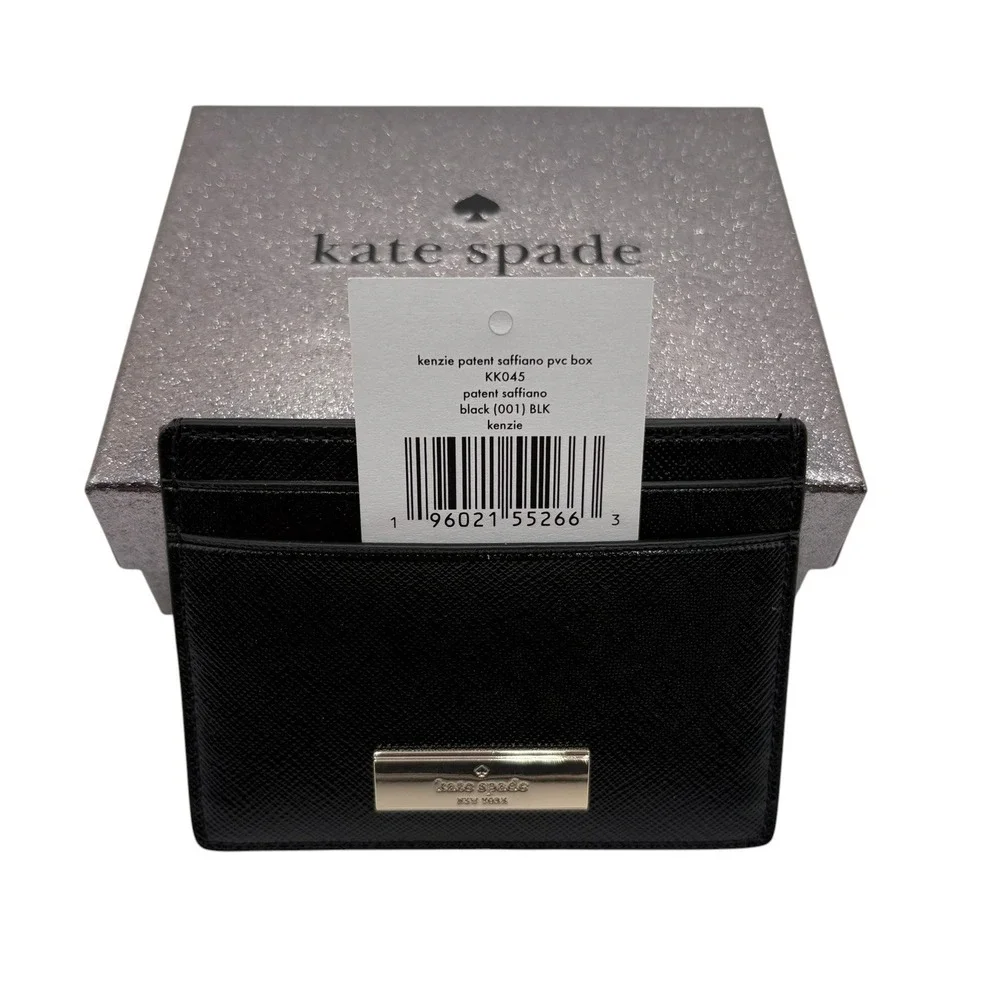 Kate Spade Kenzie Card Holder Black Patent Saffiano KK045 NWT